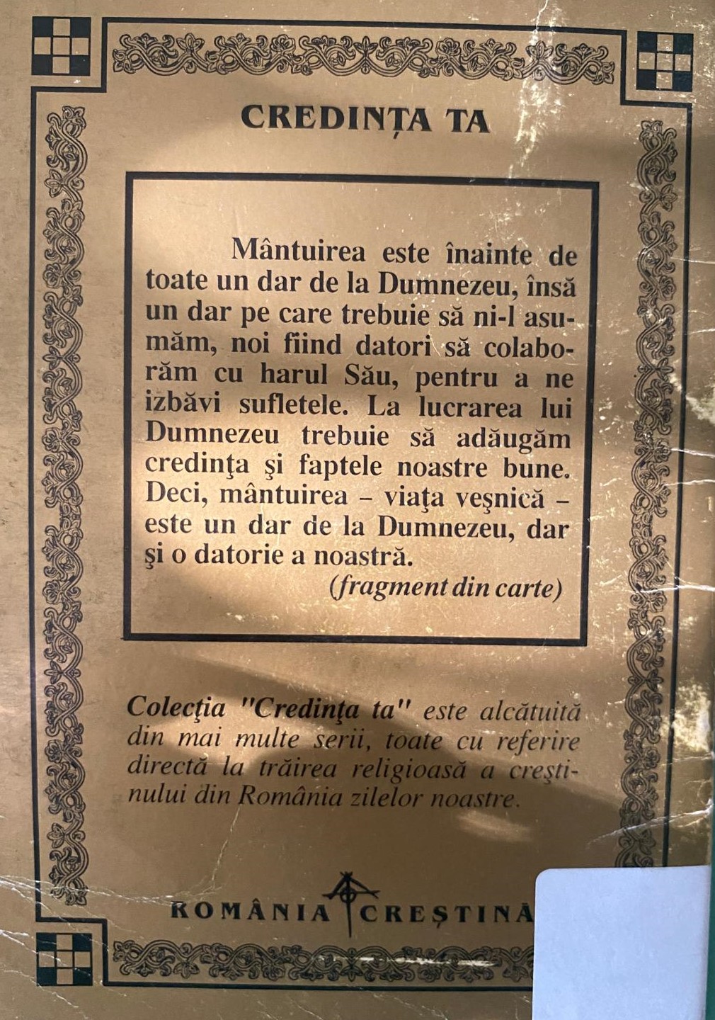 Mântuirea, datorie și dar dumnezeiesc — verso